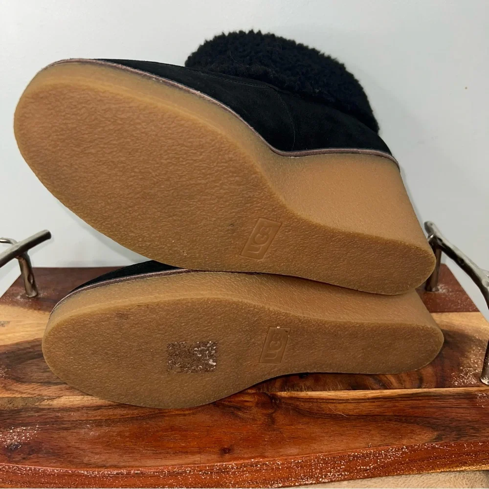 UGG Coldin Black Shearling Wedge Ankle Boots Size 11 - Picture 8 of 9